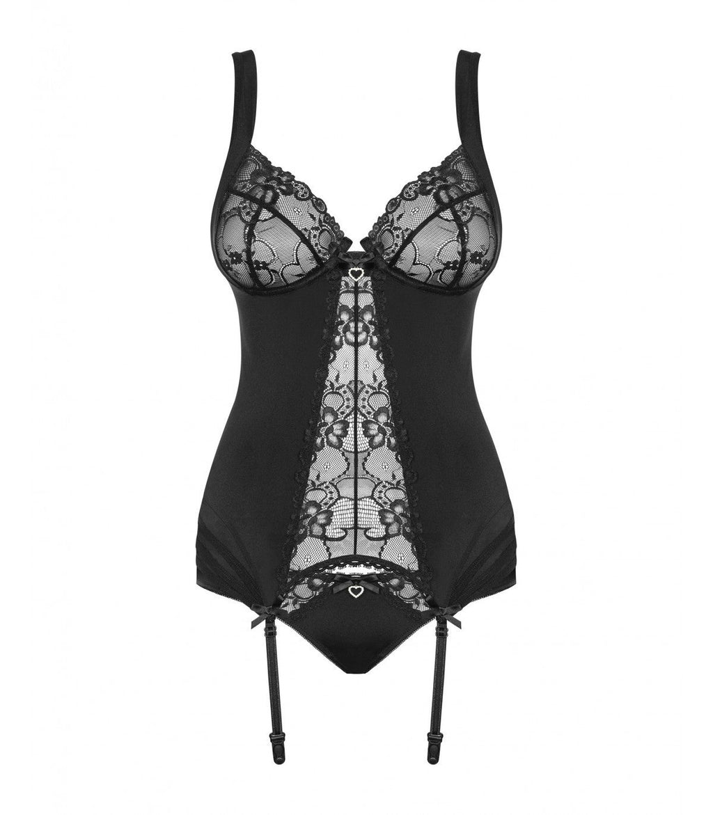 CORSETTO E PERIZOMA HEARTINA NERO L/XL